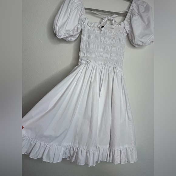 Sandy Liang Kleen White Smocked Puff
Sleeve Tie Front Mini Dress Sz 4 - Picture 15 of 16
